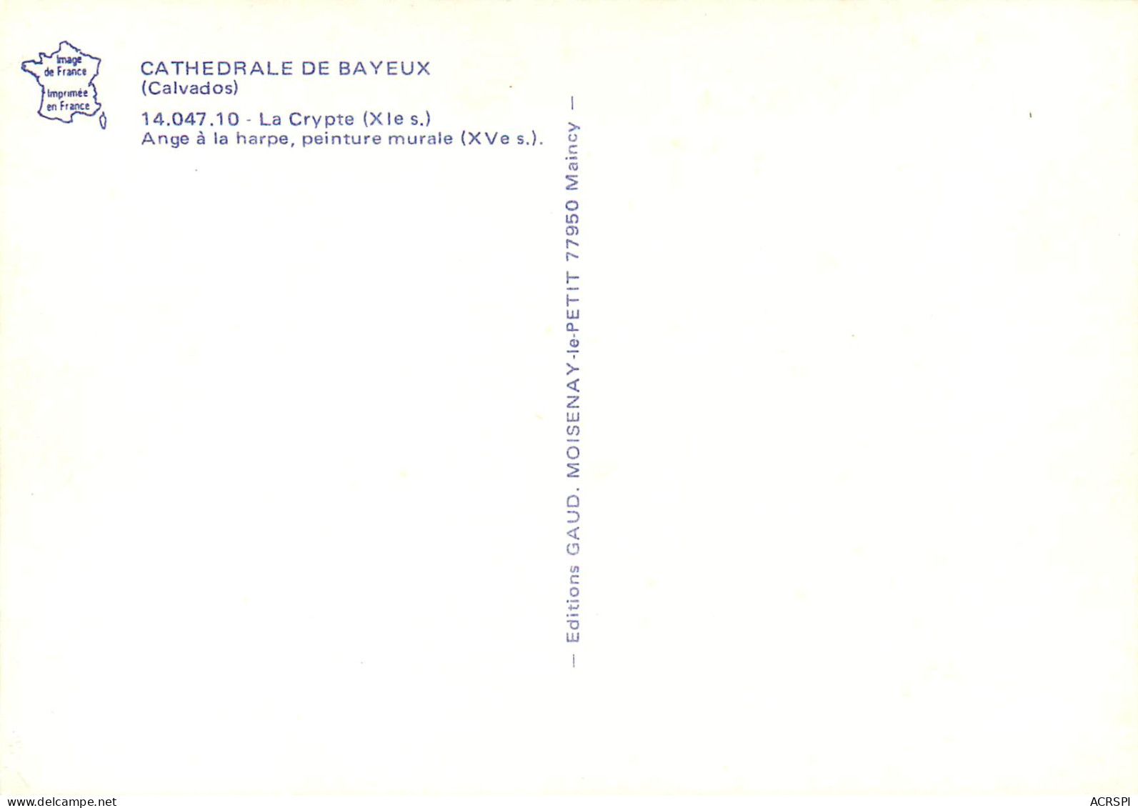 CATHEDRALE DE BAYEUX La Crypte Ange A La Harpe Peinture Murale  14(scan Recto Verso)ME2671 - Bayeux