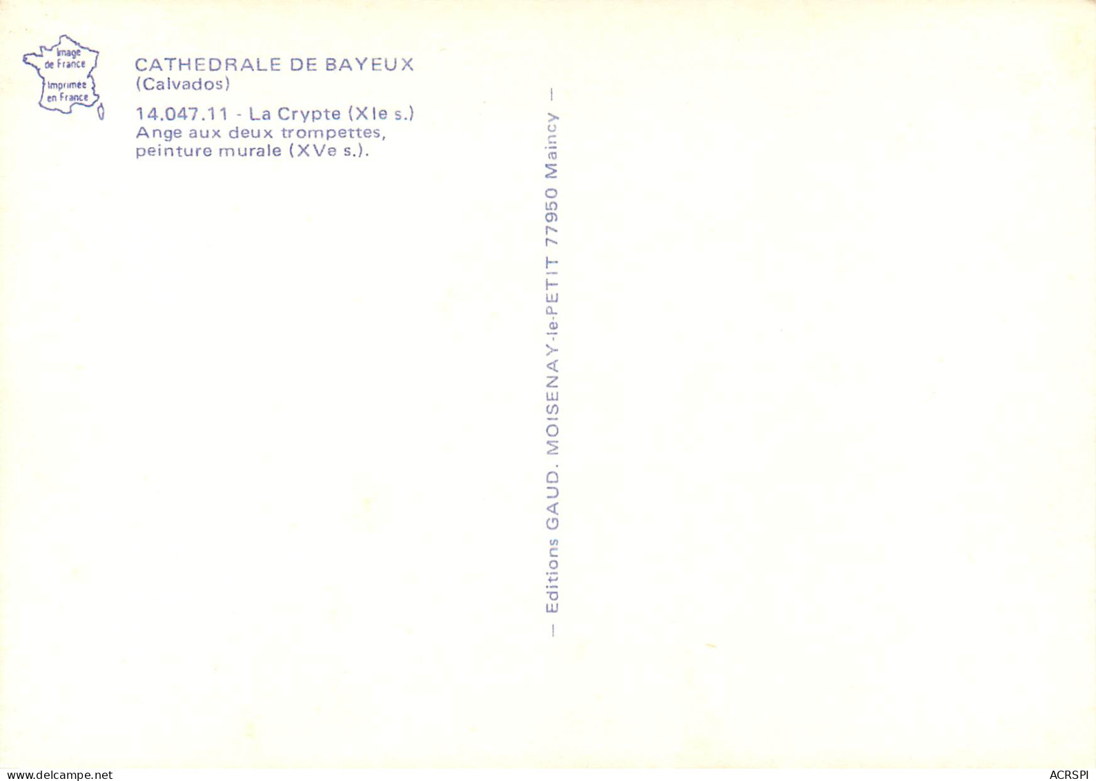 CATHEDRALE DE BAYEUX La Crypte Ange Aux Deux Trompettes Peinture Murale 15(scan Recto Verso)ME2671 - Bayeux