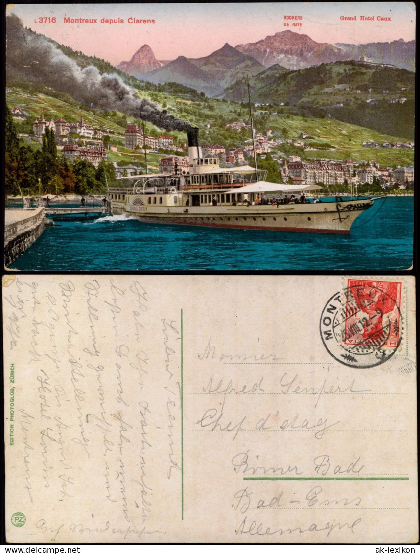 Ansichtskarte Montreux (Muchtern) Dampfer Vor Der Stadt 1912 - Otros & Sin Clasificación