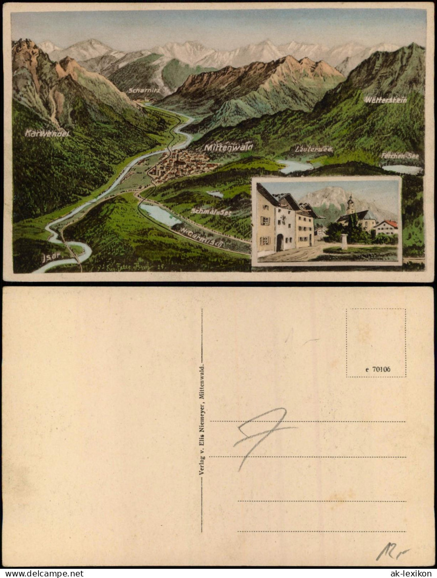 Mittenwald 2 Bild Stadt Und Markt Künstlerkarte Eugen Felle Isny 1922 - Mittenwald