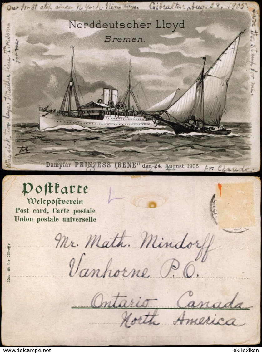 Ansichtskarte  Schiffe Dampfer Steamer PRINZESS IRENE 24. August 1905 - Dampfer