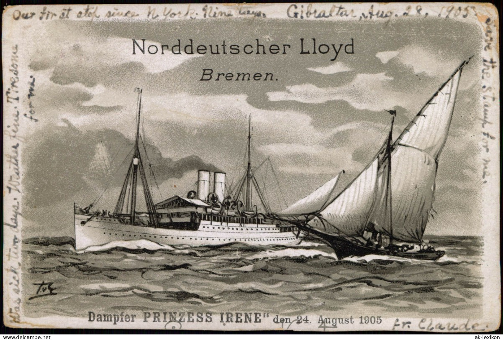 Ansichtskarte  Schiffe Dampfer Steamer PRINZESS IRENE 24. August 1905 - Dampfer