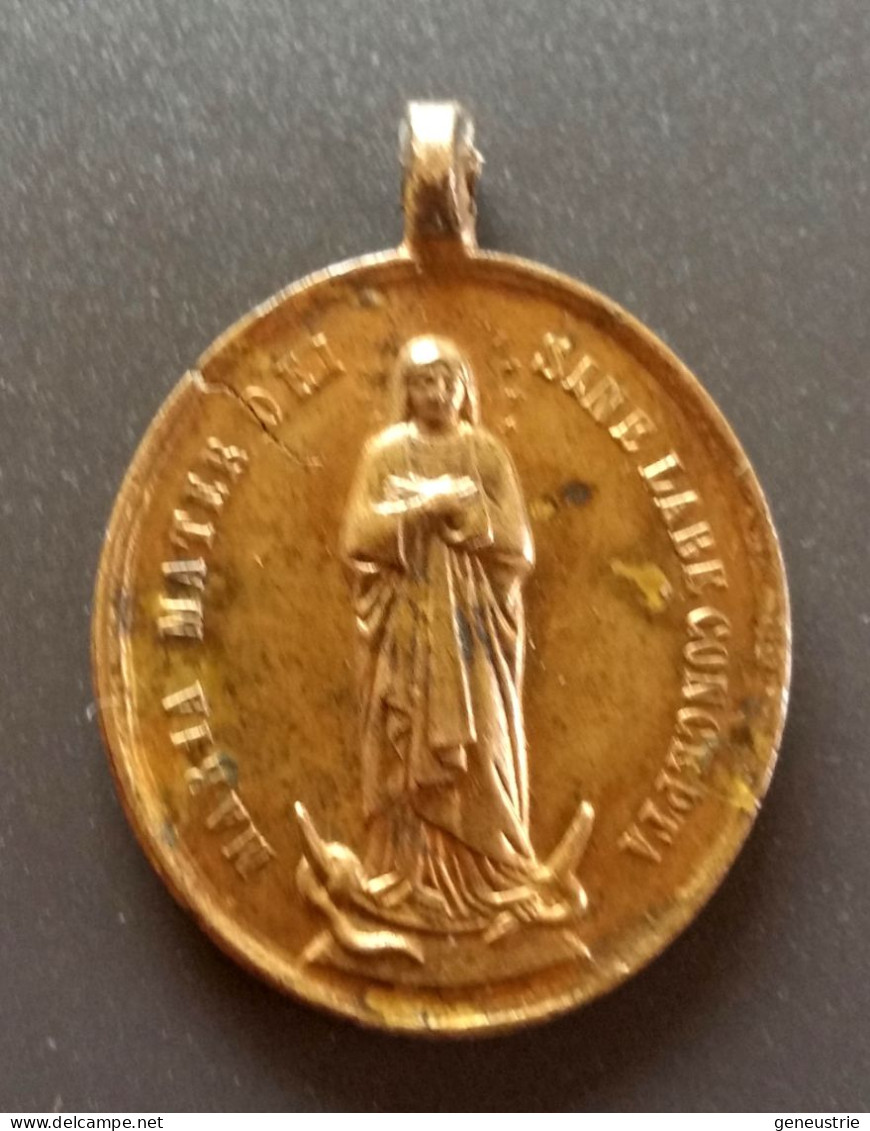 Médaillon Pendentif Médaille Religieuse Bronze Milieu XIXe "Vierge Marie / 3 Décembre 1854" Religious Medal - Religión & Esoterismo