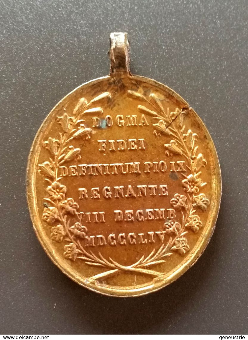 Médaillon Pendentif Médaille Religieuse Bronze Milieu XIXe "Vierge Marie / 3 Décembre 1854" Religious Medal - Religión & Esoterismo