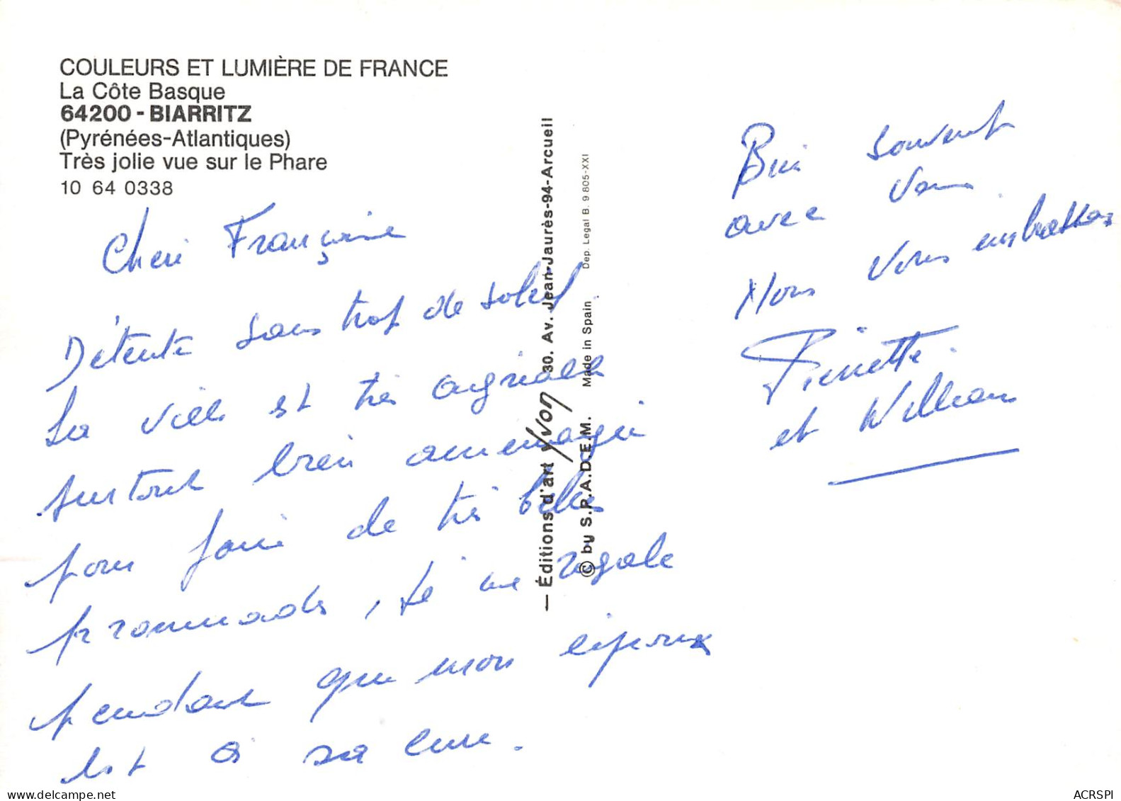 BIARRITZ Pointe Saint-Martin  Phare De La Chambre D'Amour  34  (scan Recto Verso)ME2674VIC - Biarritz