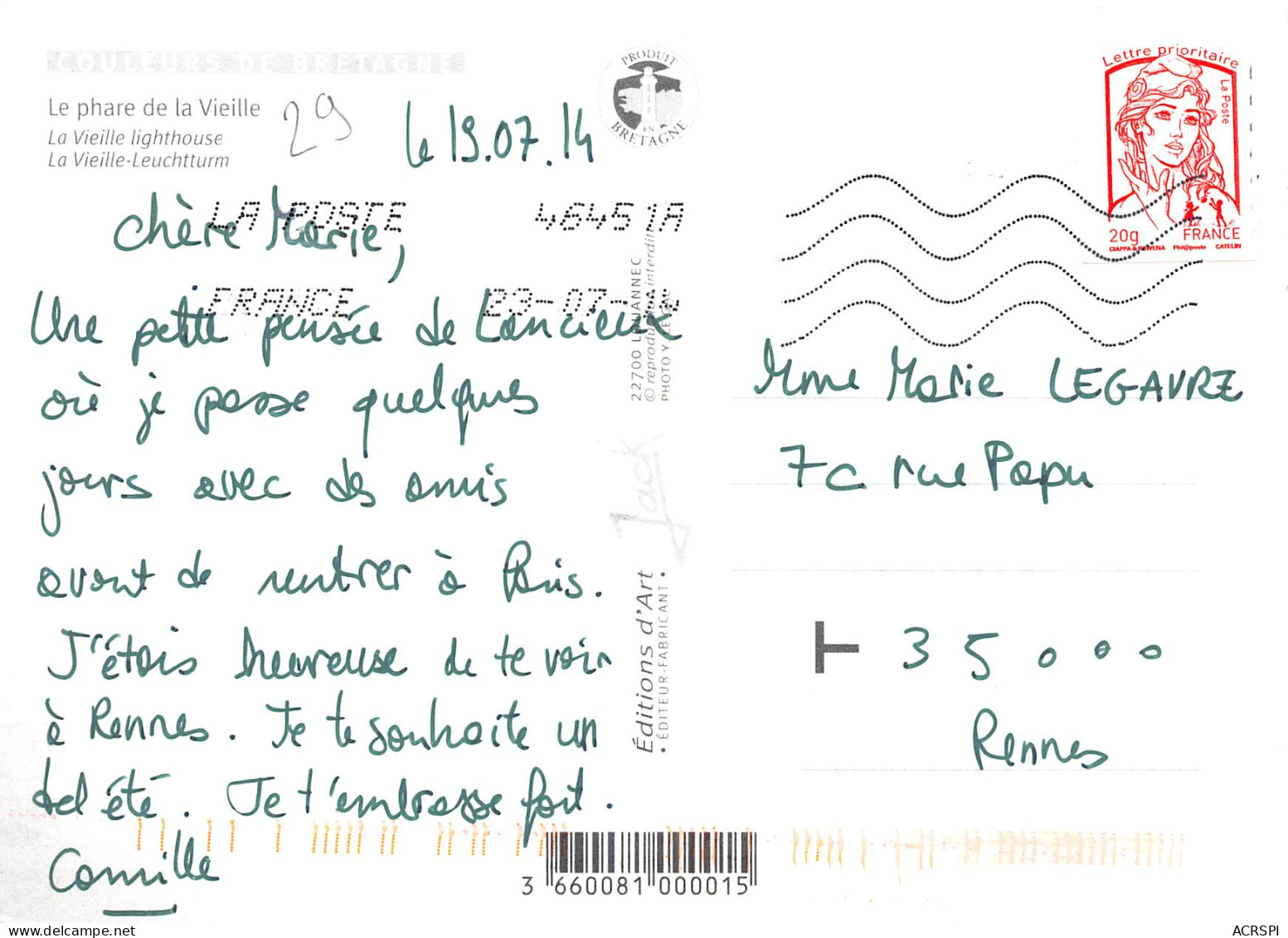 Plogoff Pointe Du Raz Phare De La Vieille  Lighthouse   40  (scan Recto Verso)ME2674VIC - Plogoff