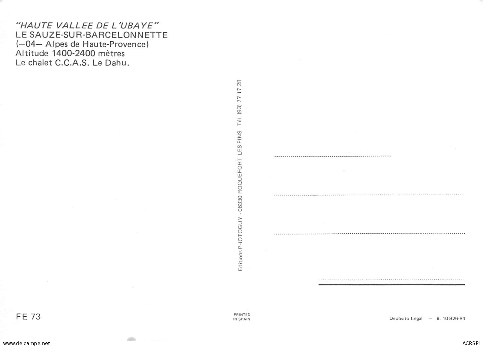 LE SAUZE Sur BARCELONETTE  CCAS LE DAHU Le Chalet  21 (scan Recto Verso)ME2676VIC - Barcelonnette