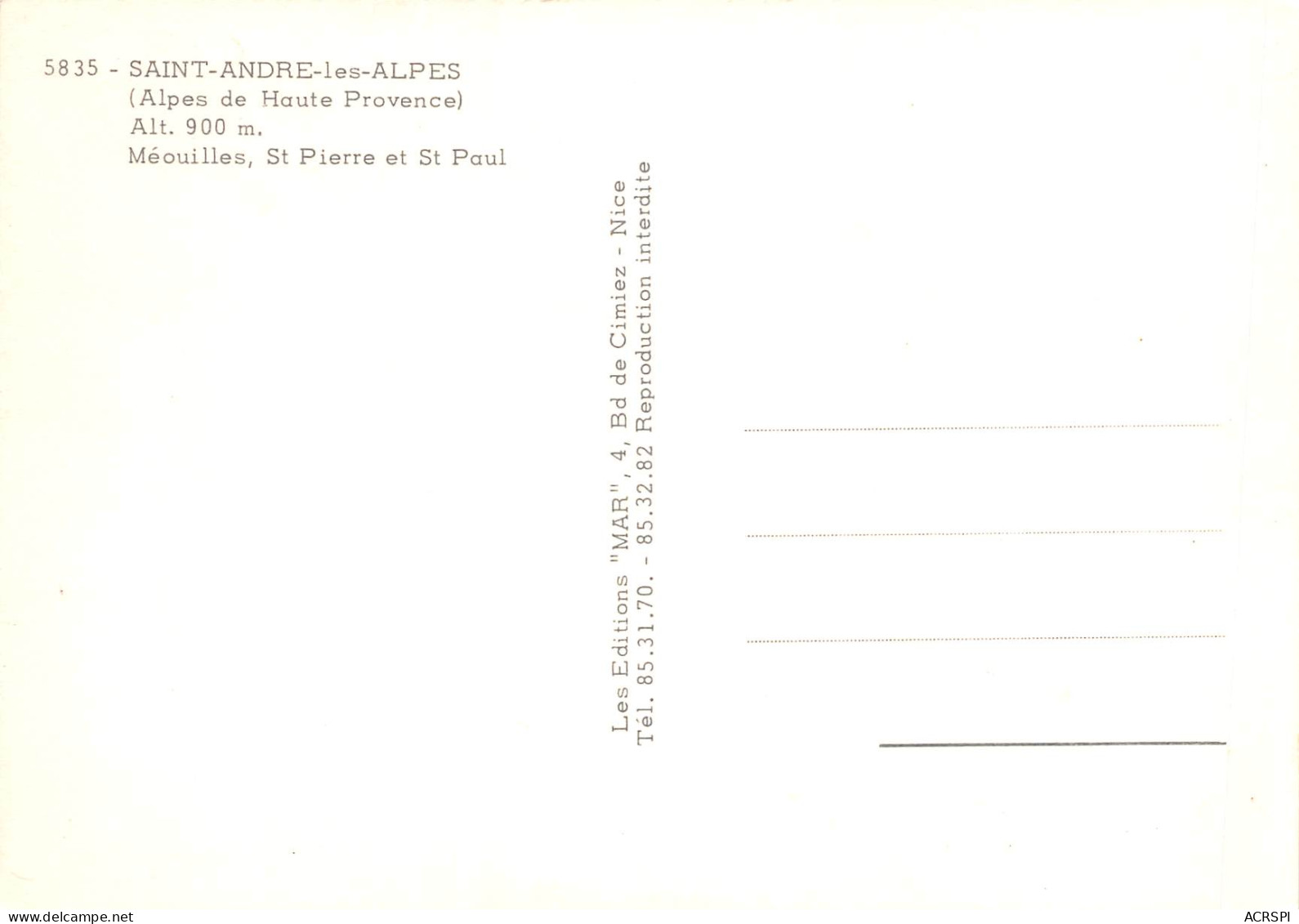SAINT ANDRE LES ALPES Méouilles  27 St Pierre Et ST PAUL  27 (scan Recto Verso)ME2676VIC - Barcelonnette