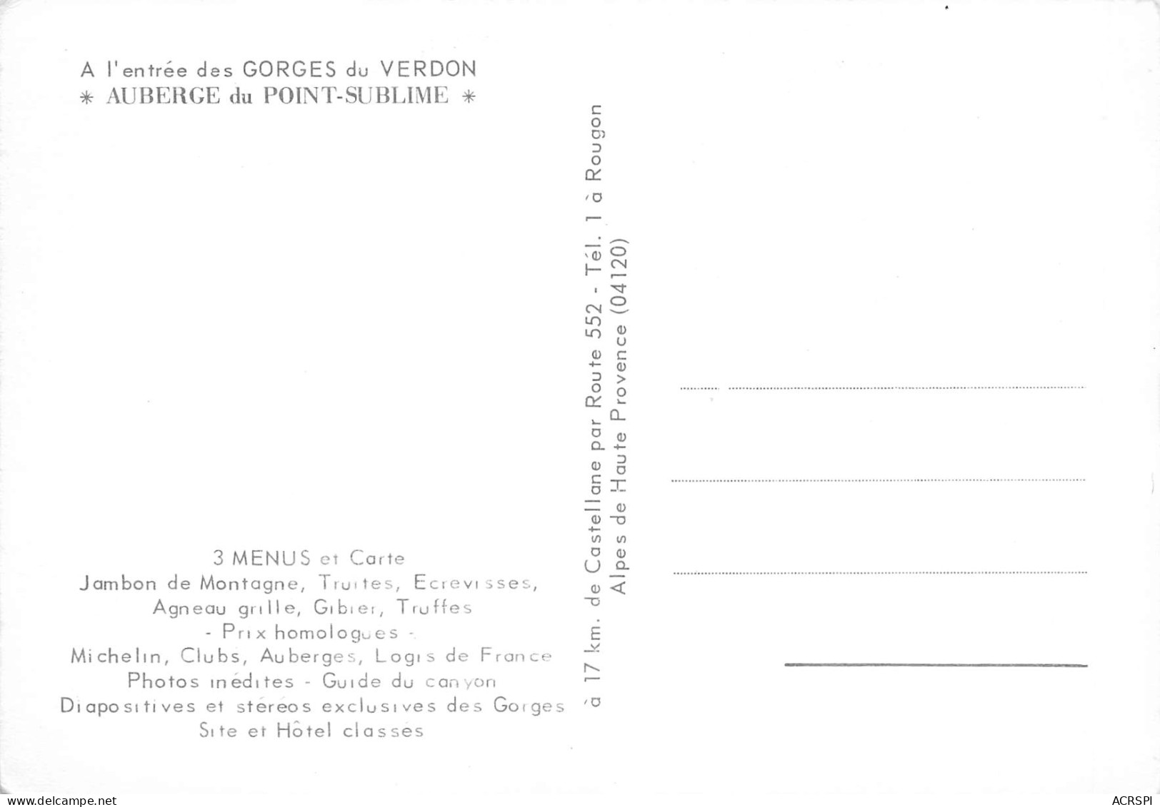 04 Rougon Auberge Du Point Sublime  41 (scan Recto Verso)ME2676VIC - Barcelonnette