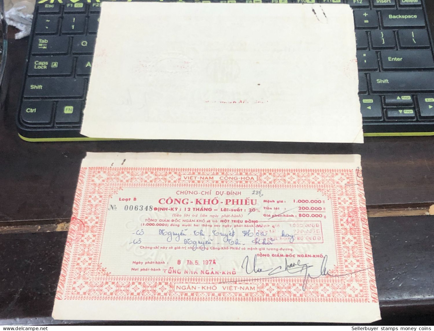 VIET NAM SOUTH PUBLIC DRY BOND BANK CHEC KING-800.000$1974-1 PCS - Viêt-Nam