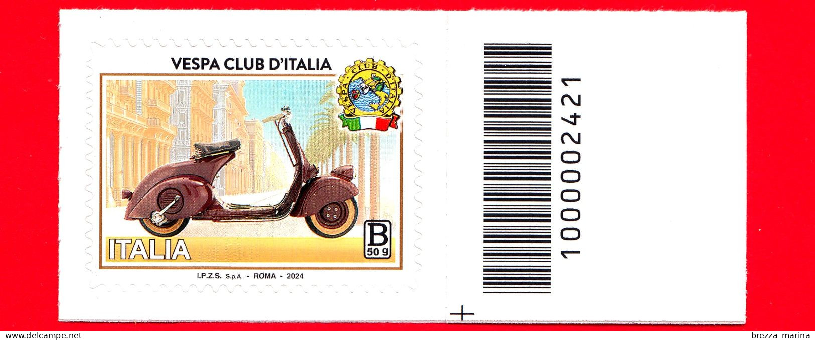 Nuovo - MNH - ITALIA - 2024 - 75 Anni Di Vespa Club D’Italia – Ciclomotore – Scooter - B 50 G - Barre 2421 - Codici A Barre