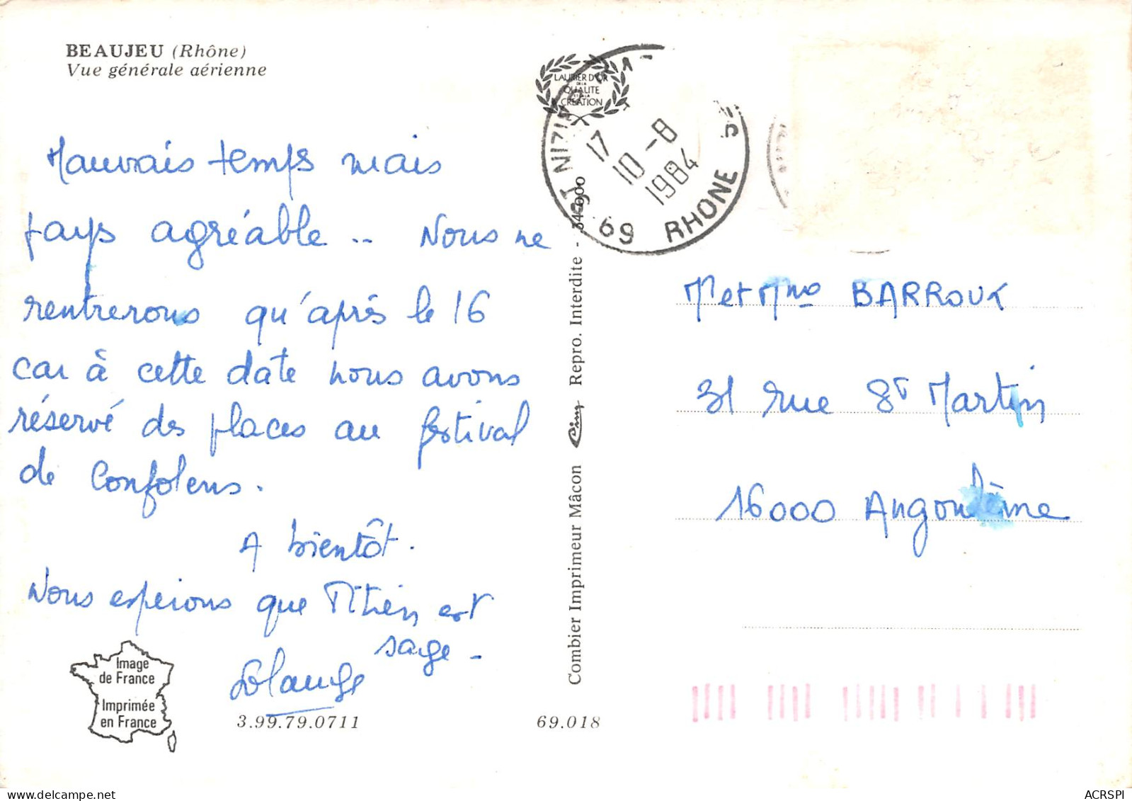 BEAUJEU Vue Générale Aerienne  11 (scan Recto Verso)ME2678TER - Beaujeu