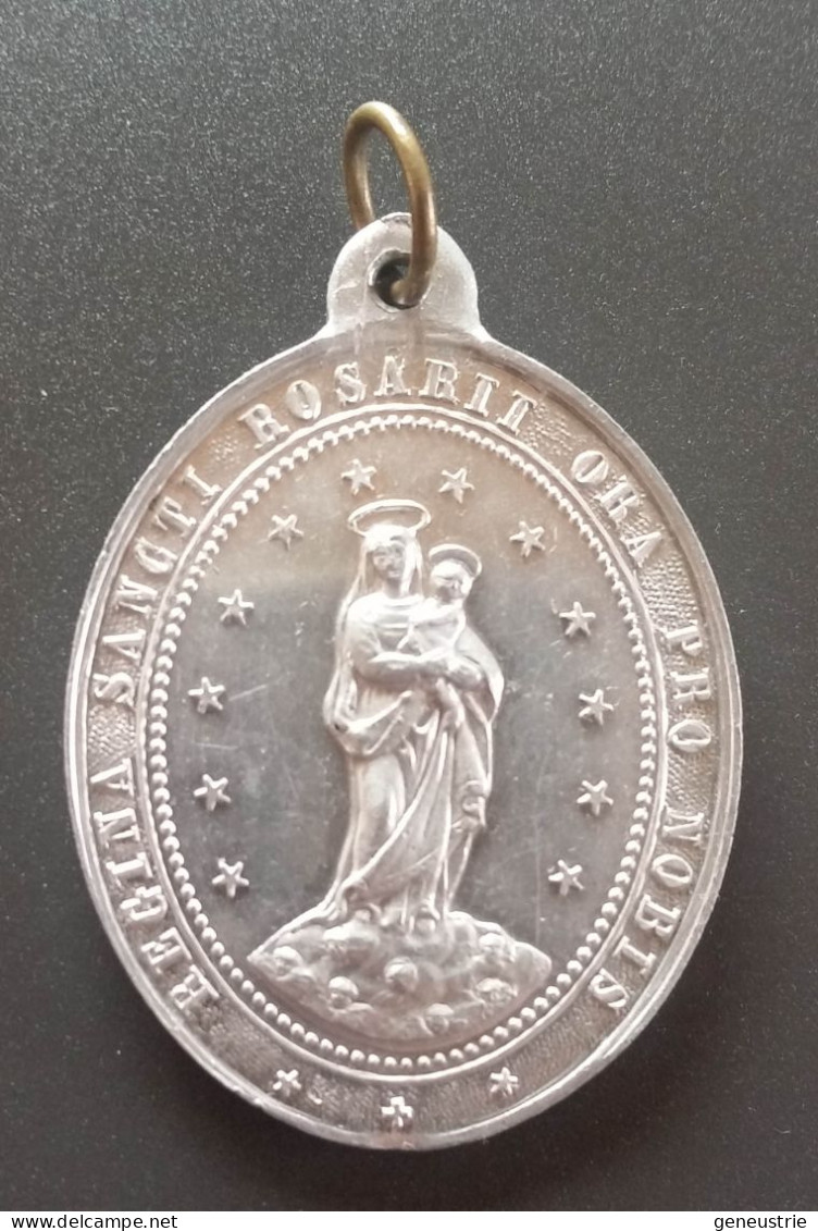 Médaillon Pendentif Médaille Religieuse Début XXe "Vierge Marie / Paroisse De Ste Madeleine - Confrérie Du St Rosaire" - Godsdienst & Esoterisme