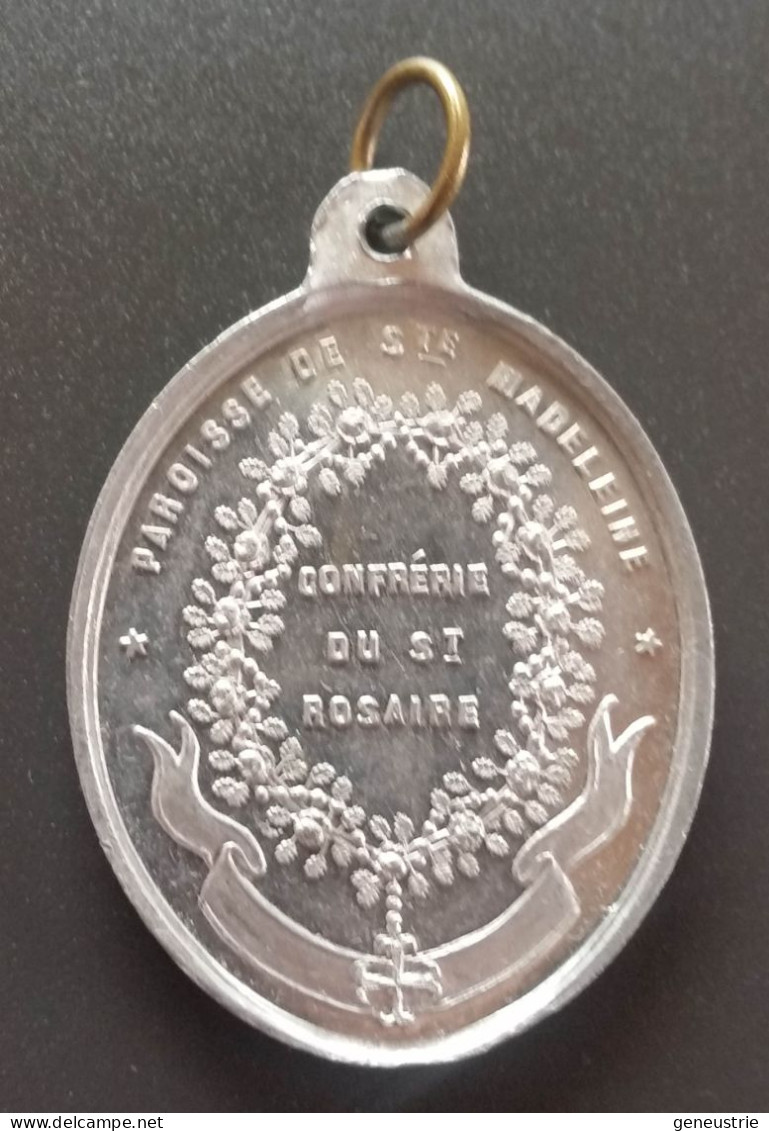 Médaillon Pendentif Médaille Religieuse Début XXe "Vierge Marie / Paroisse De Ste Madeleine - Confrérie Du St Rosaire" - Religión & Esoterismo