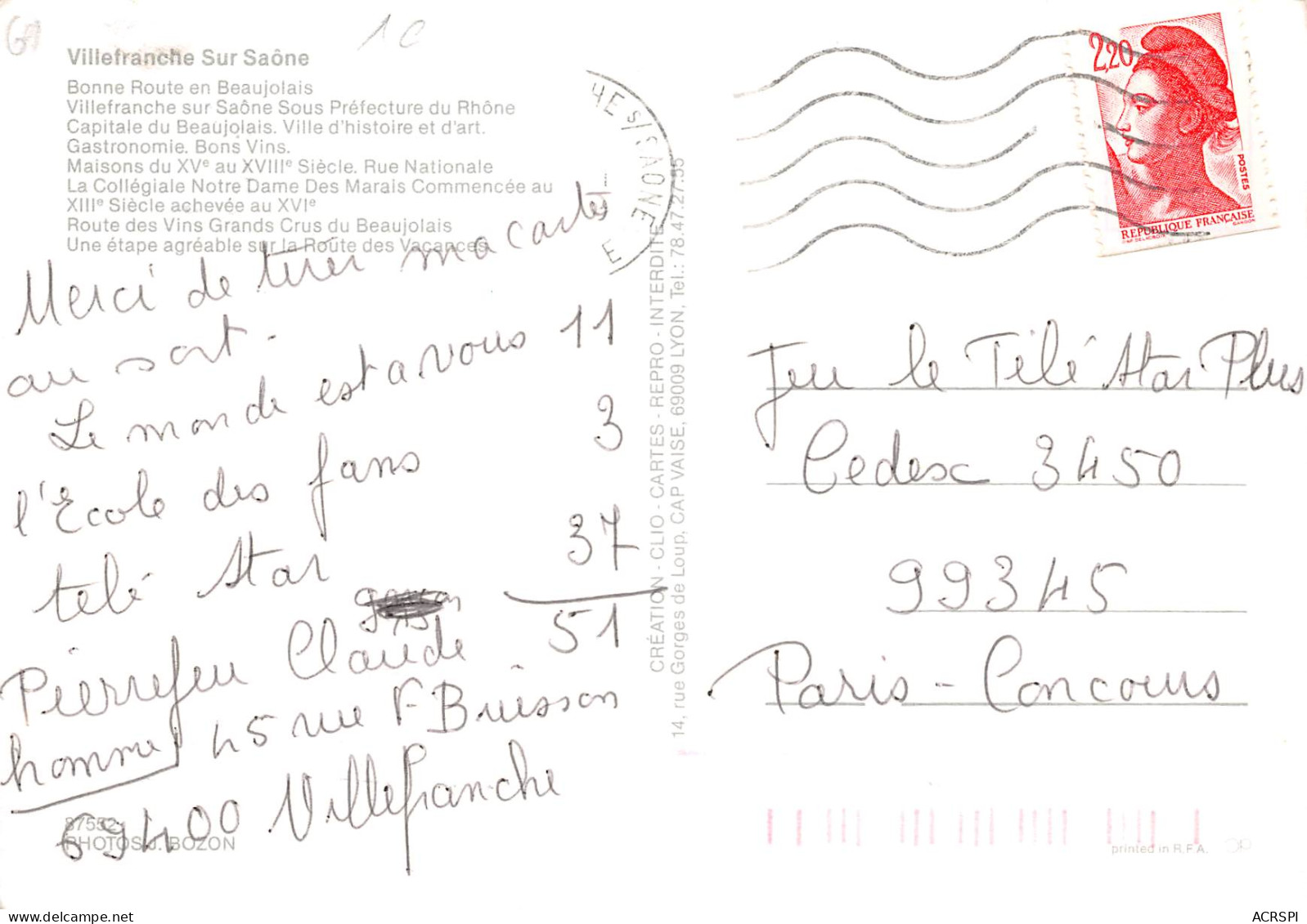 VILLEFRANCHE Sur SAONE  7 (scan Recto Verso)ME2678UND - Villefranche-sur-Saone