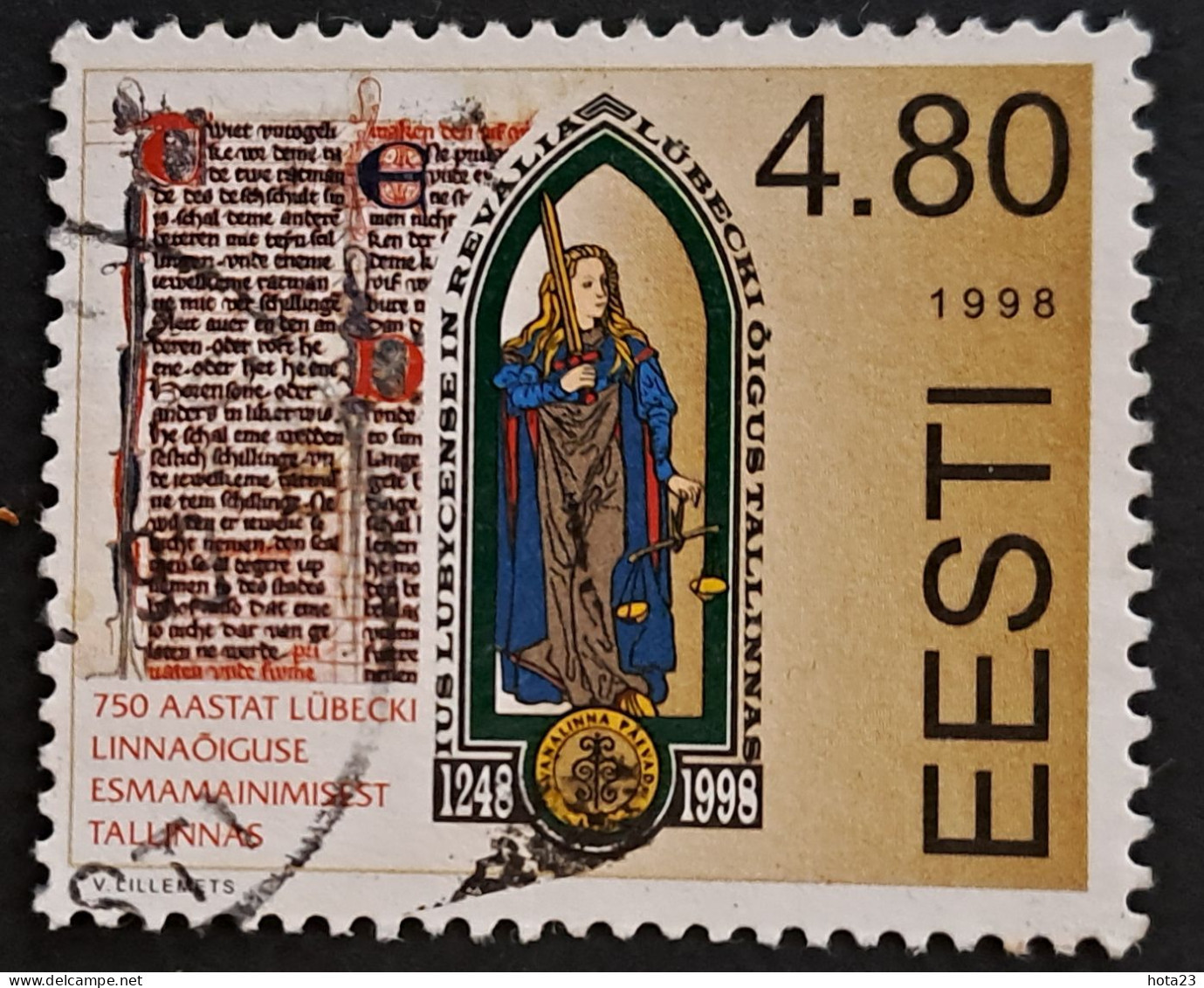 (!) 750 Adoption By Tallinn Of Lubeck Law 1998 Estonia Used Stamp  Mi 326 (o) - Estonie
