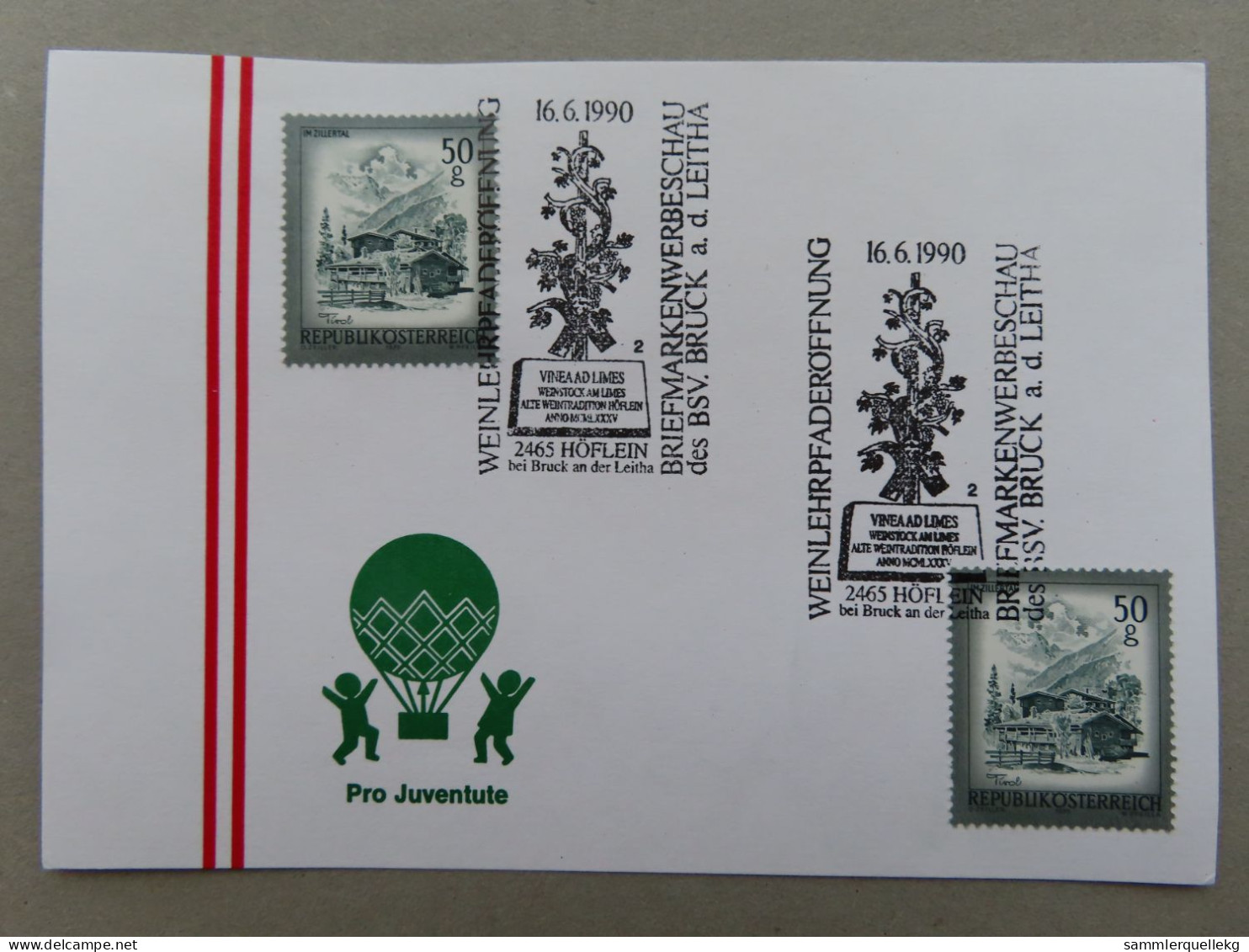 Österreich Pro Juventute - Mit Sonderstempel 16. 6. 1990 Höflein Bei Bruck An Der Leitha,Weinlehrpfad Eröffnung(Nr.1245) - Otros & Sin Clasificación