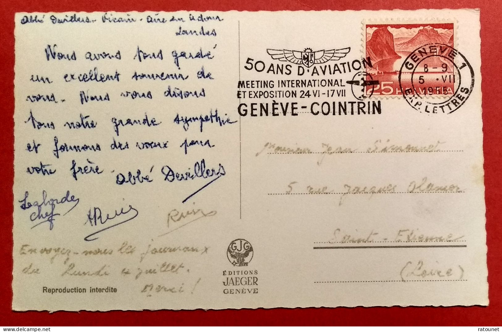 CH - SUISSE - GENEVE COINTRIN - Flamme 50 Ans Aviation Meeting International 1955 * Sur CPSM PALAIS Des NATIONS - Affranchissements Mécaniques