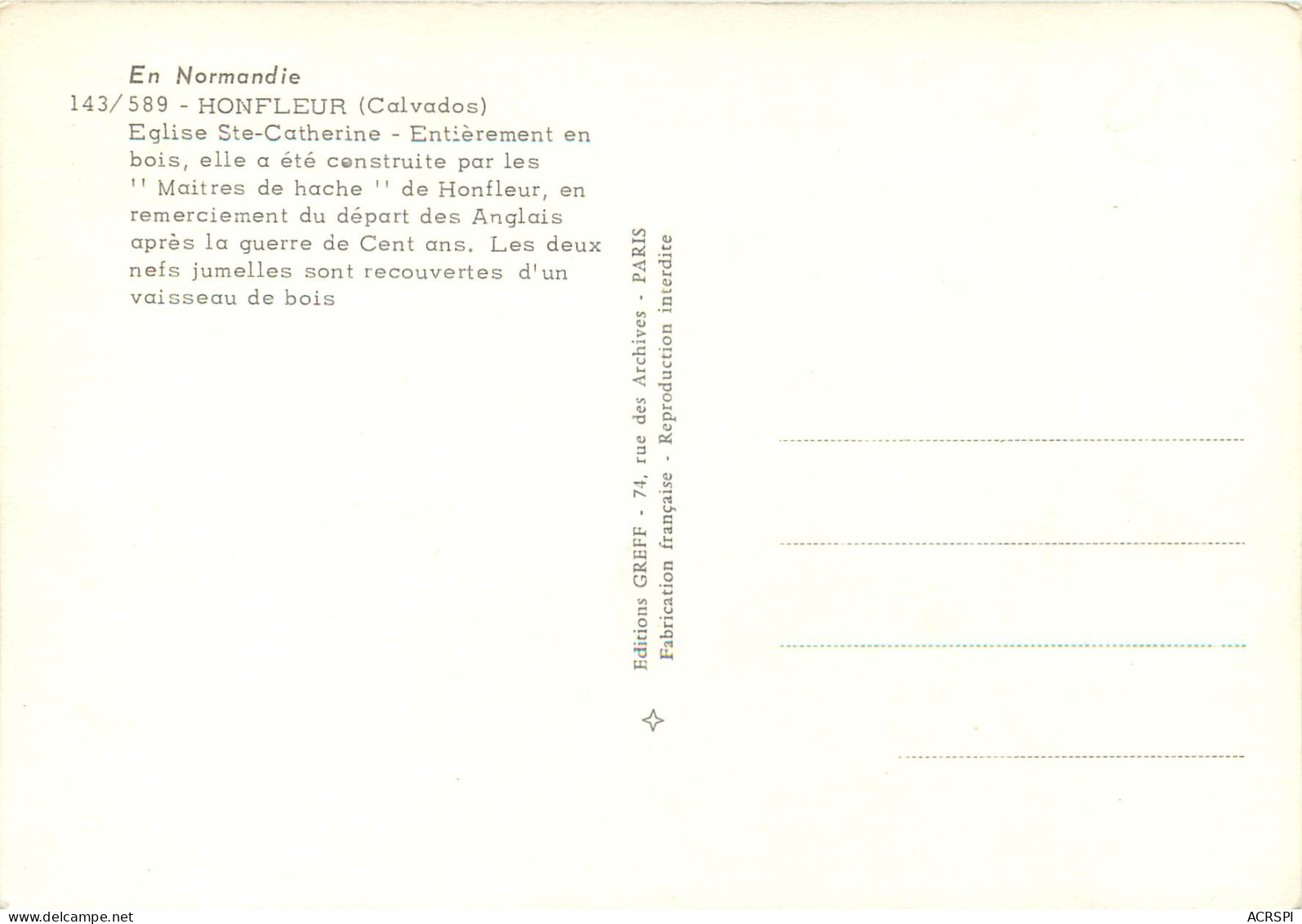 HONFLEUR Eglise Ste Catherine Entierement En Bois 14(scan Recto Verso)ME2679 - Honfleur