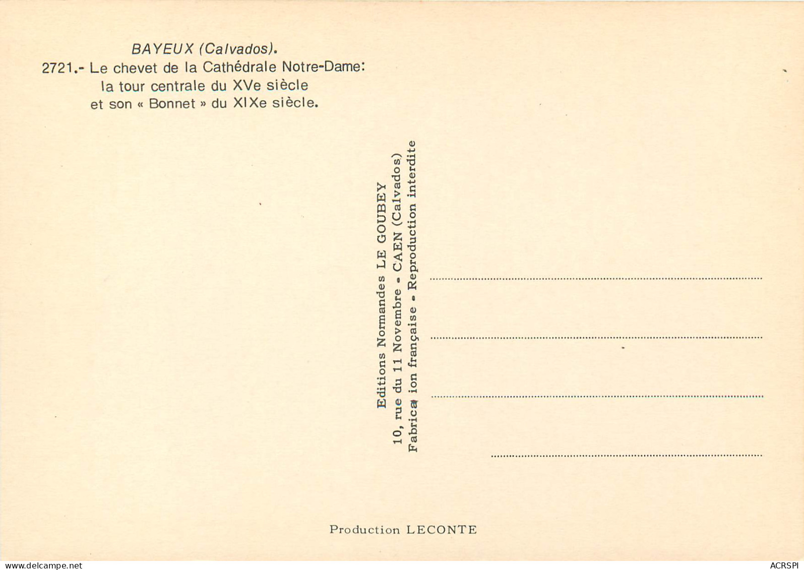 BAYEUX Le Chevet De La Cathedrale Notre Dame La Tour Centrale 20(scan Recto Verso)ME2680 - Bayeux