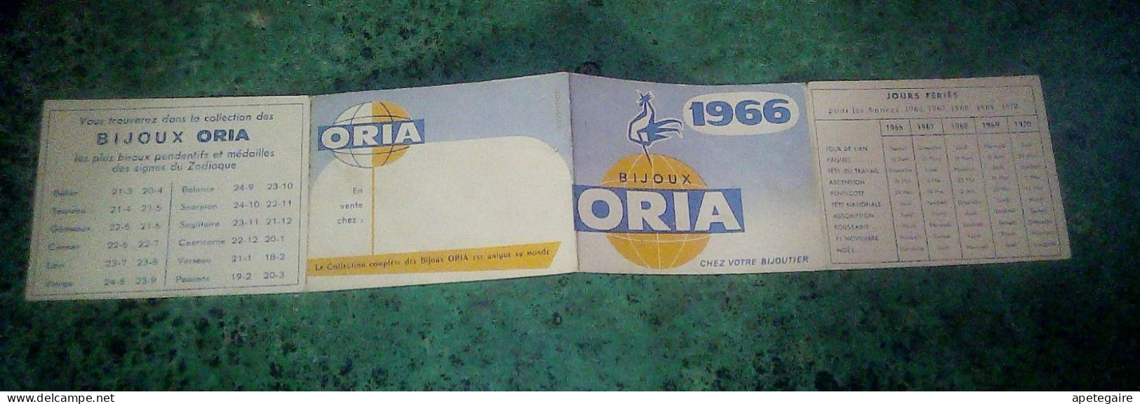 Vieux Papier Calendrier De Poche Bijoux Oria Année 1966 - Tamaño Grande : 1961-70