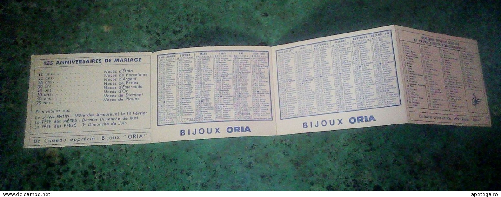 Vieux Papier Calendrier De Poche Bijoux Oria Année 1966 - Tamaño Grande : 1961-70