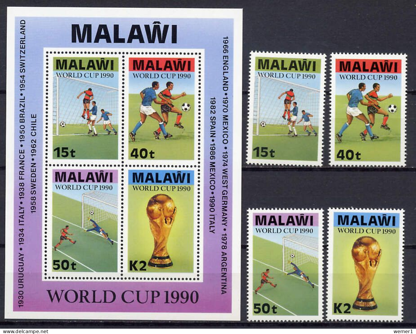 Malawi 1990 Football Soccer World Cup Set Of 4 + S/s MNH - Ungebraucht