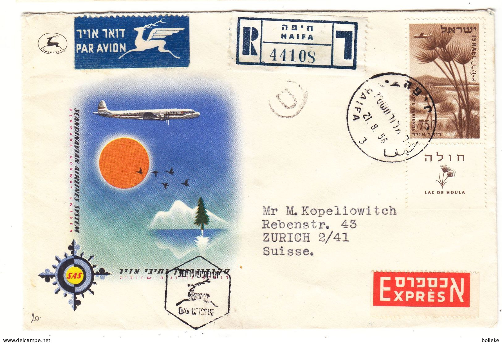 Israël - Lettre Recom De 1956 - Oblit Haifa - Exp Vers Zurich - Avions - Valeur 35 $ En ....2010 - - Briefe U. Dokumente