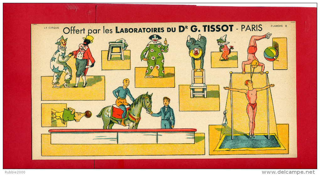 CIRQUE CLOWN EQUILIBRISTE CHIEN SAVANT ECUYER DECOUPAGE PUBLICITAIRE DES LABORATOIRES TISSOT EN SUPERBE ETAT - Animaux