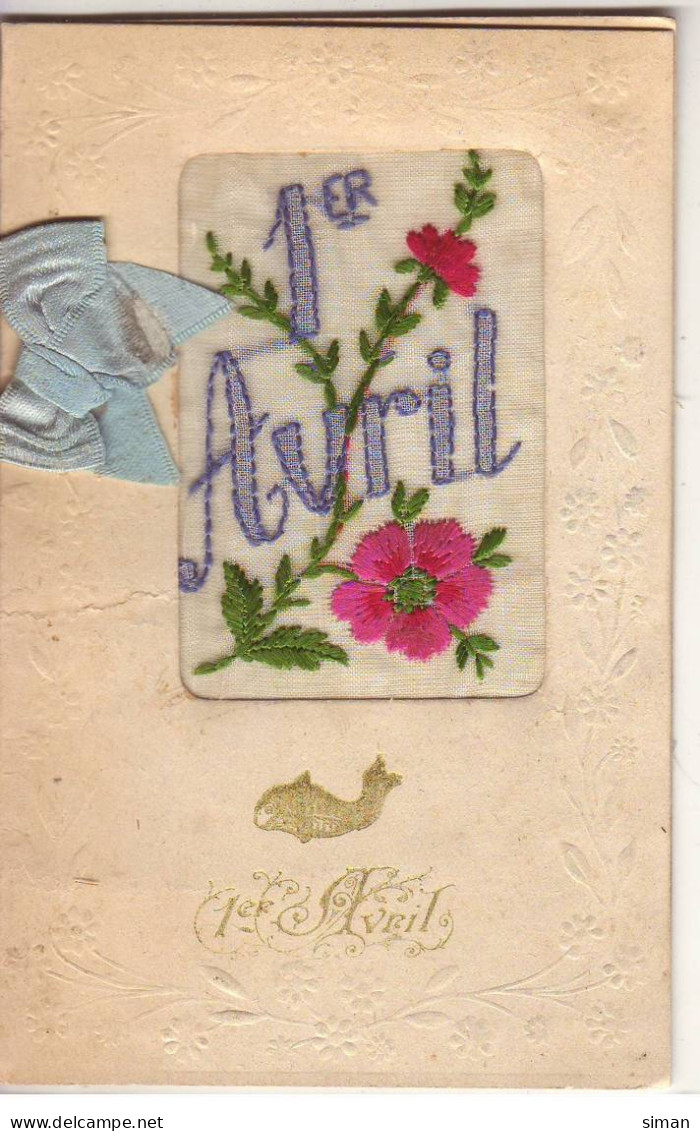 N°18352 - Carte Brodée Livret - 1er Avril - Fleurs - Bestickt
