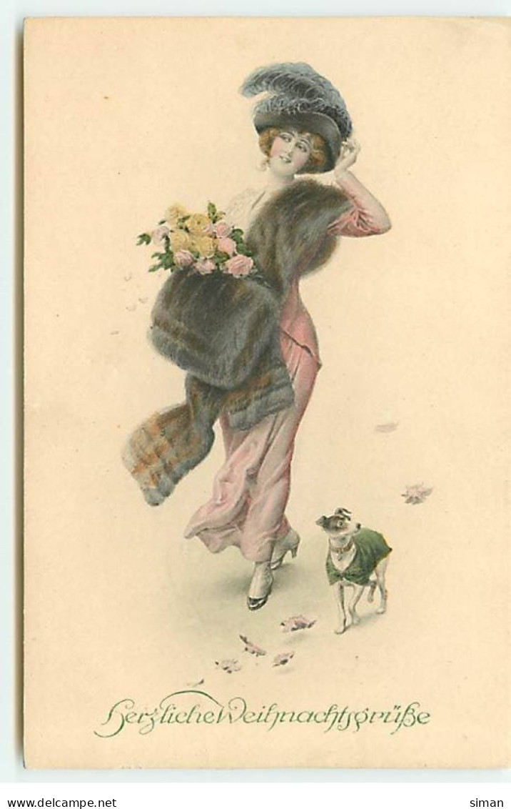 N°22807 - Illustrateur - MM Vienne N°1152 - Herzliche Weihnechtsgrusse - Jeune Femme Se Promenant Avec Un Petit Chien - Vienne