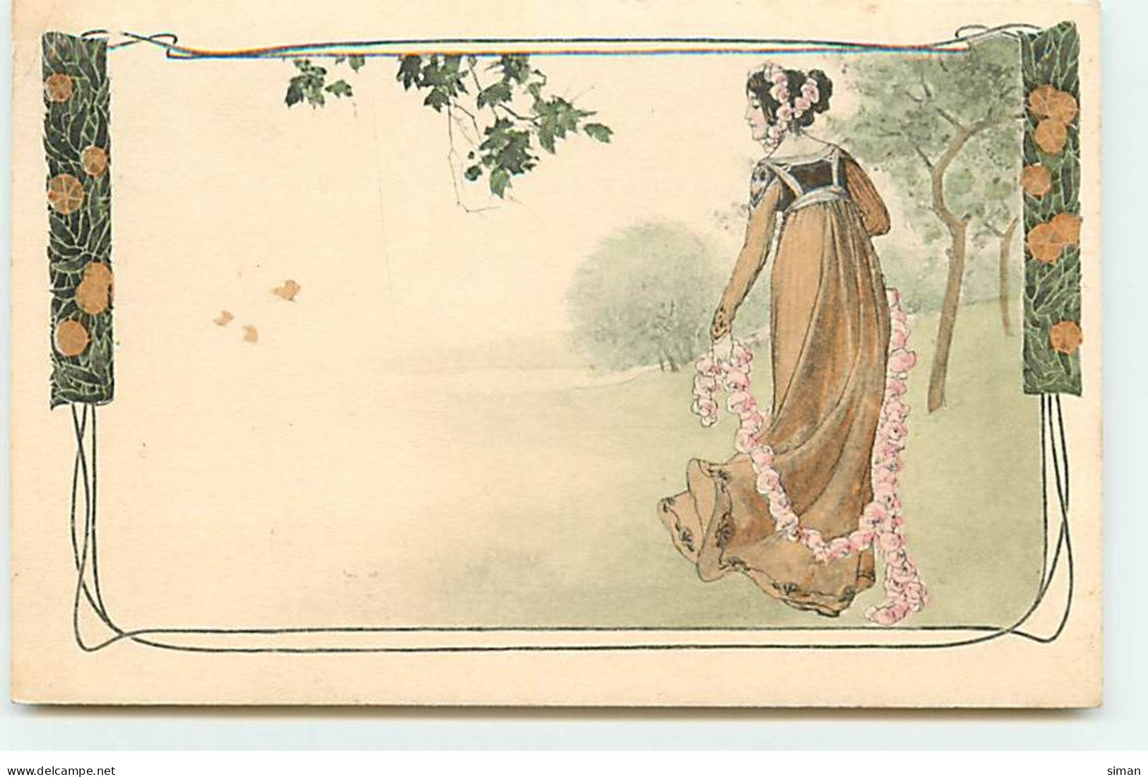 N°20609 - MM Vienne N°75 - Art Nouveau - Jeune Femme Portant Une écharpe De Fleurs - Vienne