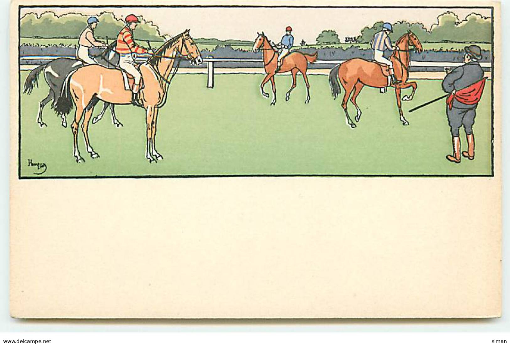 N°22811 - Illustrateur - Elliot - Jockeys Sur Leur Montures Avant Le Départ De La Course - Elliot