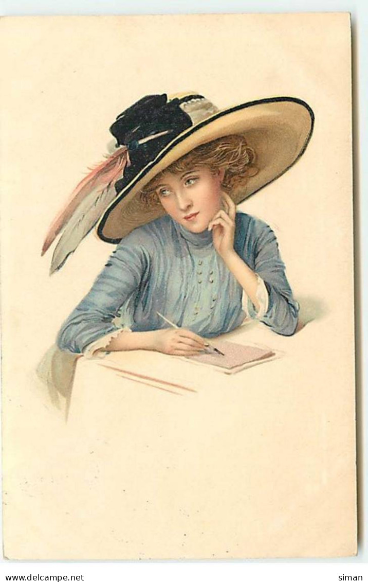 N°20613 - MM Vienne N°636 - Jeune Femme Portant Un Grand Chapeau Avec Des Plumes, Et écrivant - Vienne