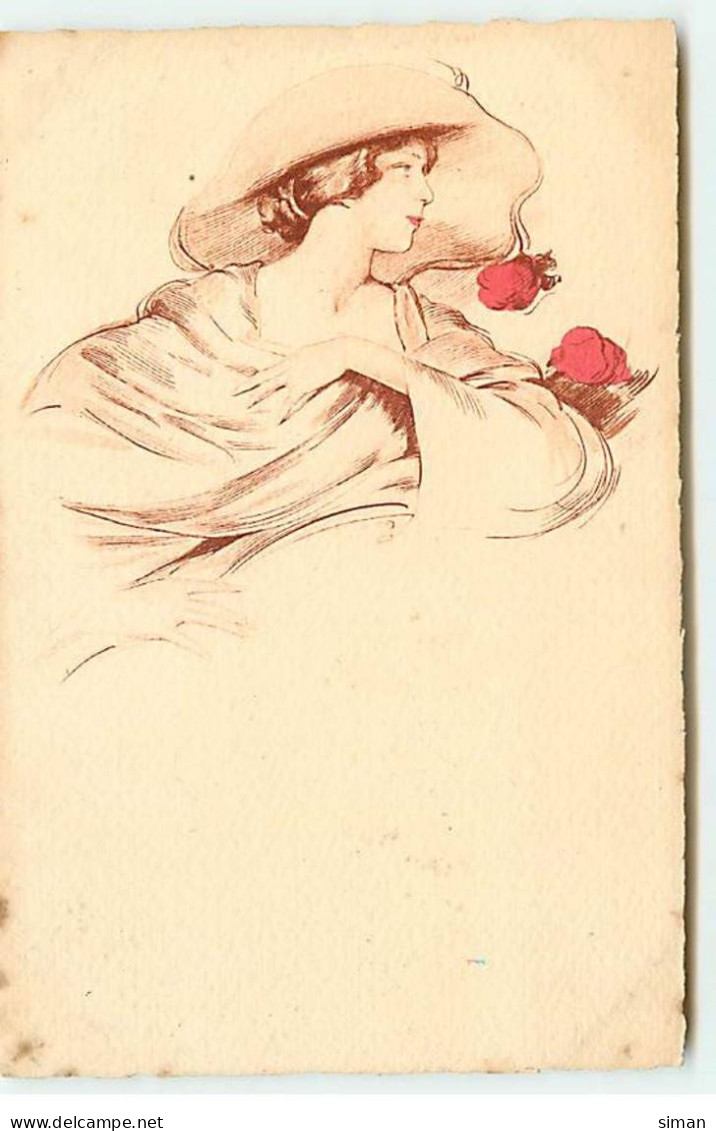 N°18363 - Jeune Femme Avec Un Chapeau Et Des Roses - 1900-1949