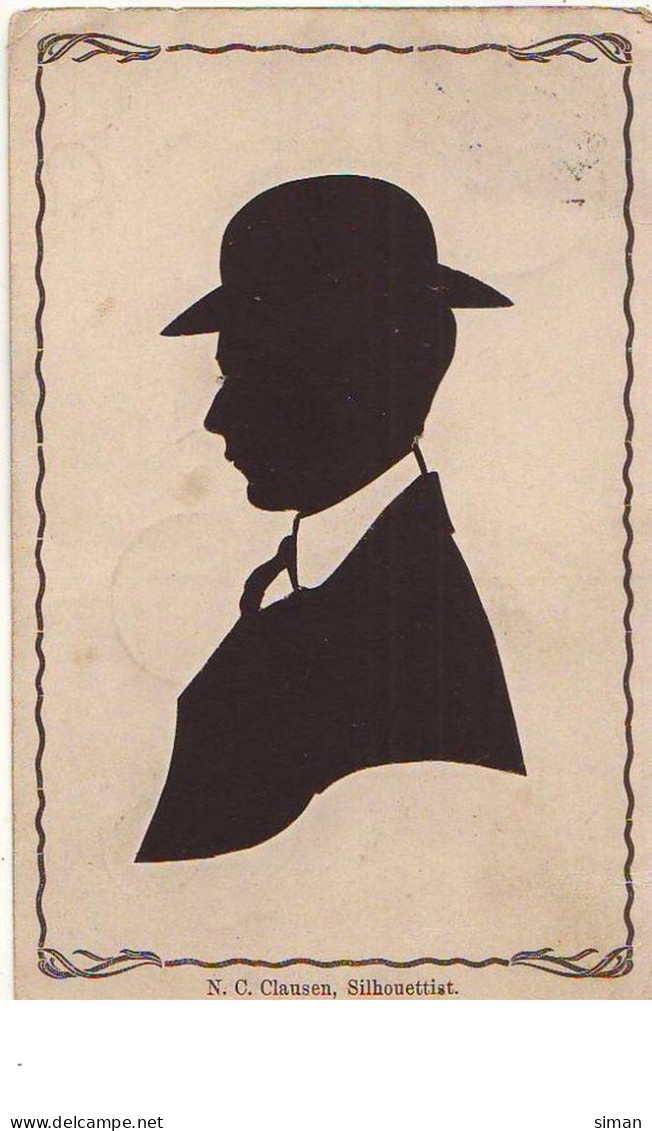 N°15014 - Silhouette - N.C. Clausen, Silhouettist - Homme Portant Un Chapeau Melon - Silhouetkaarten