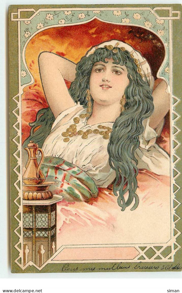 N°17365 - Carte Gaufrée - Art Nouveau - Jeune Femme Type Gitane - Frauen