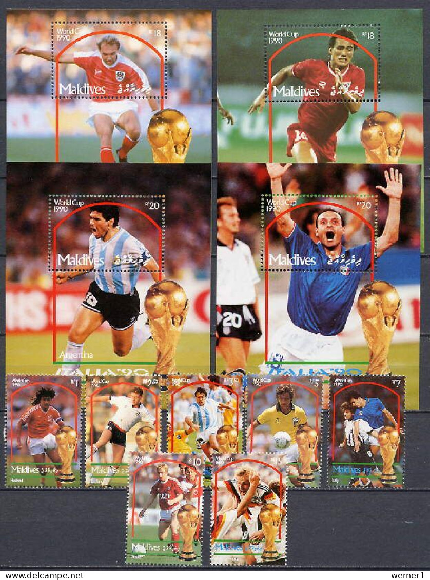 Maldives 1990 Football Soccer World Cup Set Of 7 + 4 S/s MNH - Unused Stamps