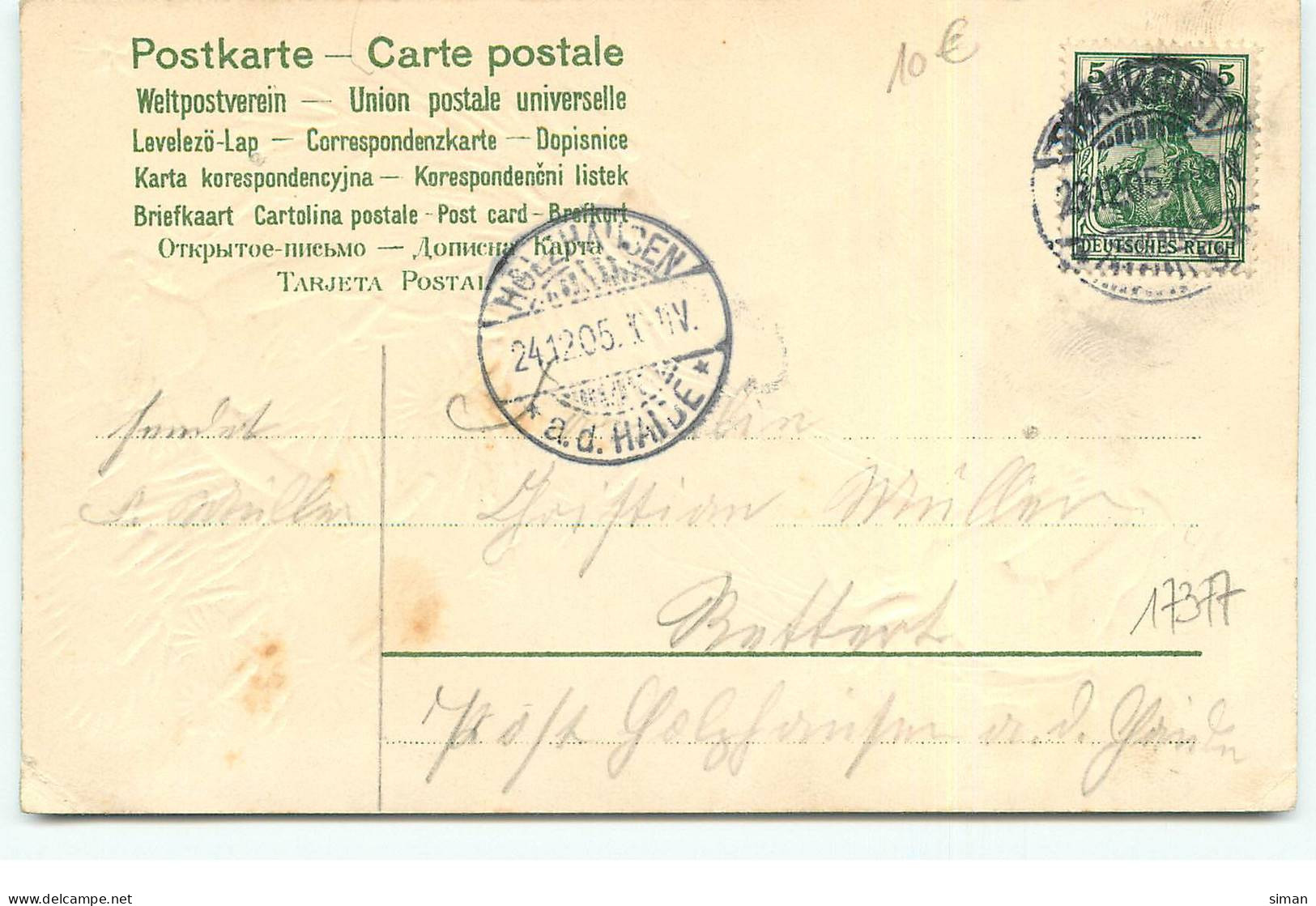 N°17377 - Carte Gaufrée Clapsaddle Fröhliche Weihnachten - Un Ange Portant Un Sapin, Un Autre Faisant De La Balançoire - Other & Unclassified