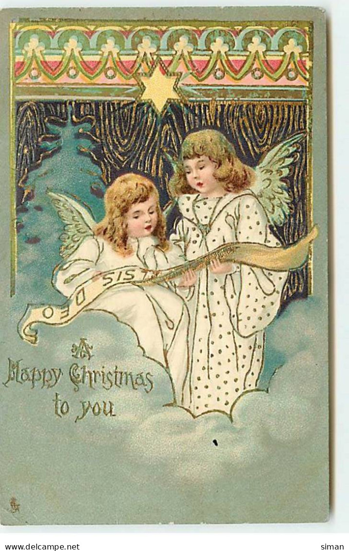N°18379 - Carte Gaufrée - A Happy Christmas To You - Anges Lisant - Otros & Sin Clasificación