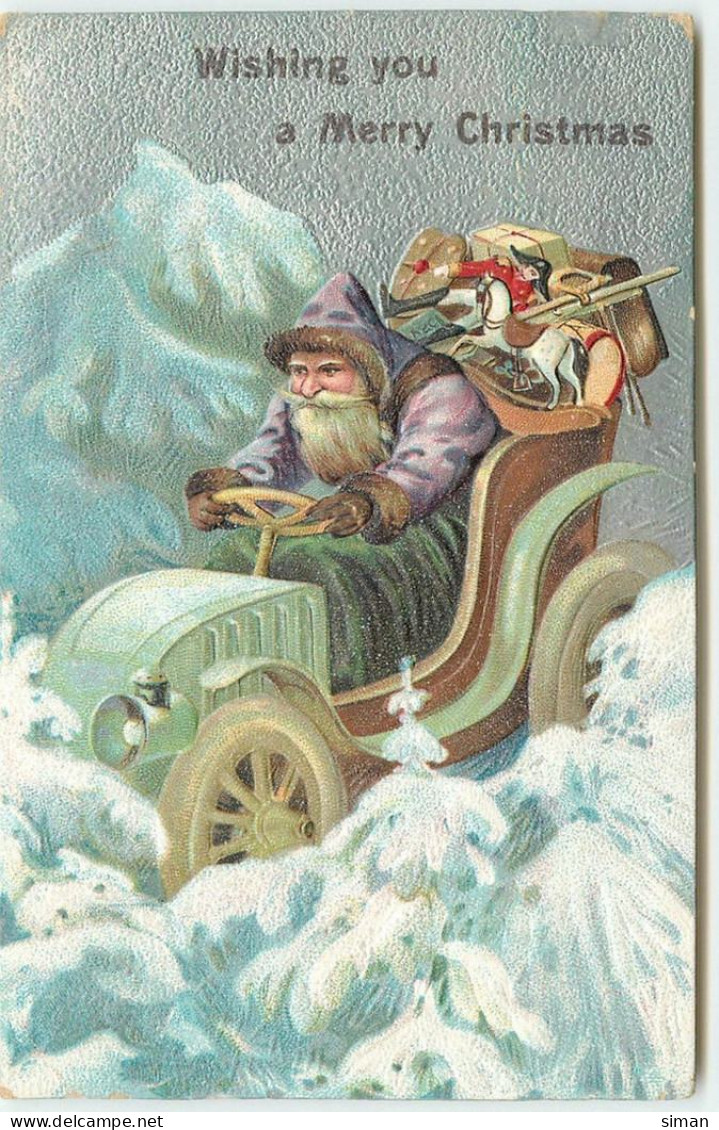 N°15033 - Carte Gaufrée - Wishing You A Merry Christmas - Père Noël En Voiture - Santa Claus - Santa Claus