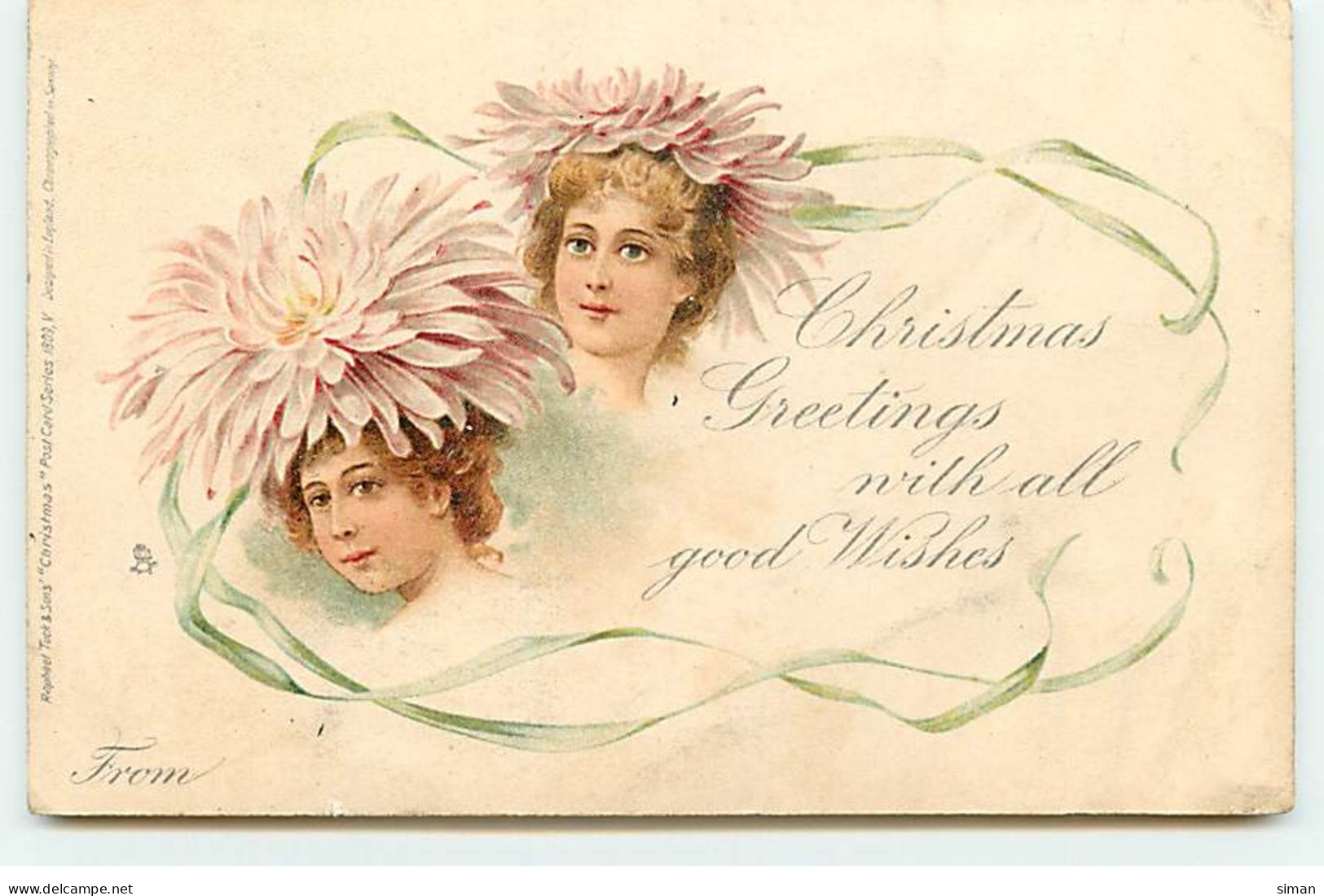 N°18384 - Christmas Greetings With All Good Wisches - Jeunes Femmes Coiffées De Fleurs - Otros & Sin Clasificación