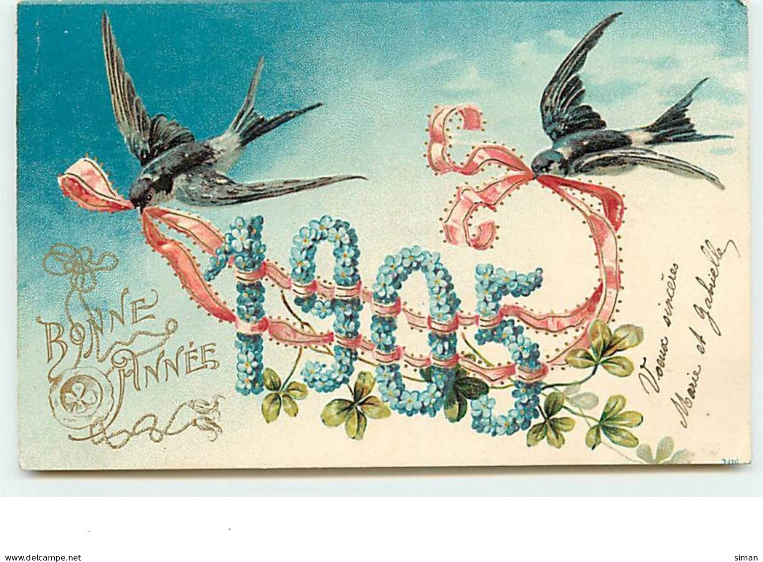 N°12840 - Carte Gaufrée - Bonne Année 1905 - Hirondelles - Anno Nuovo