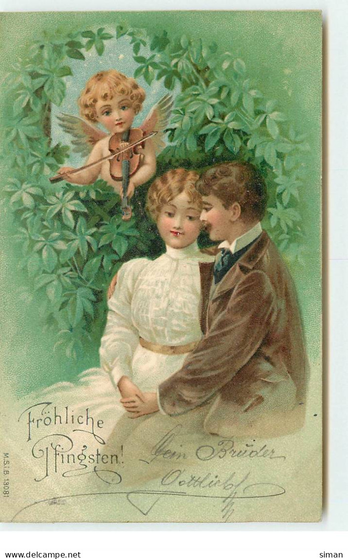N°17391 - Fröhliche Pfingsten - Ange Jouant Du Violon Pour Un Couple - Pentecostés