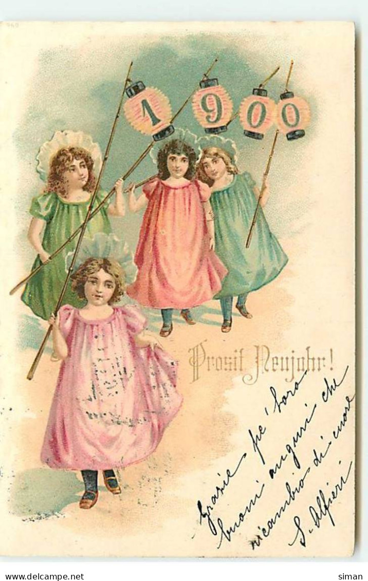 N°20645 - Prosit Neujahr 1900 - Défilé De Fillettes Portant Des Lampions - Anno Nuovo