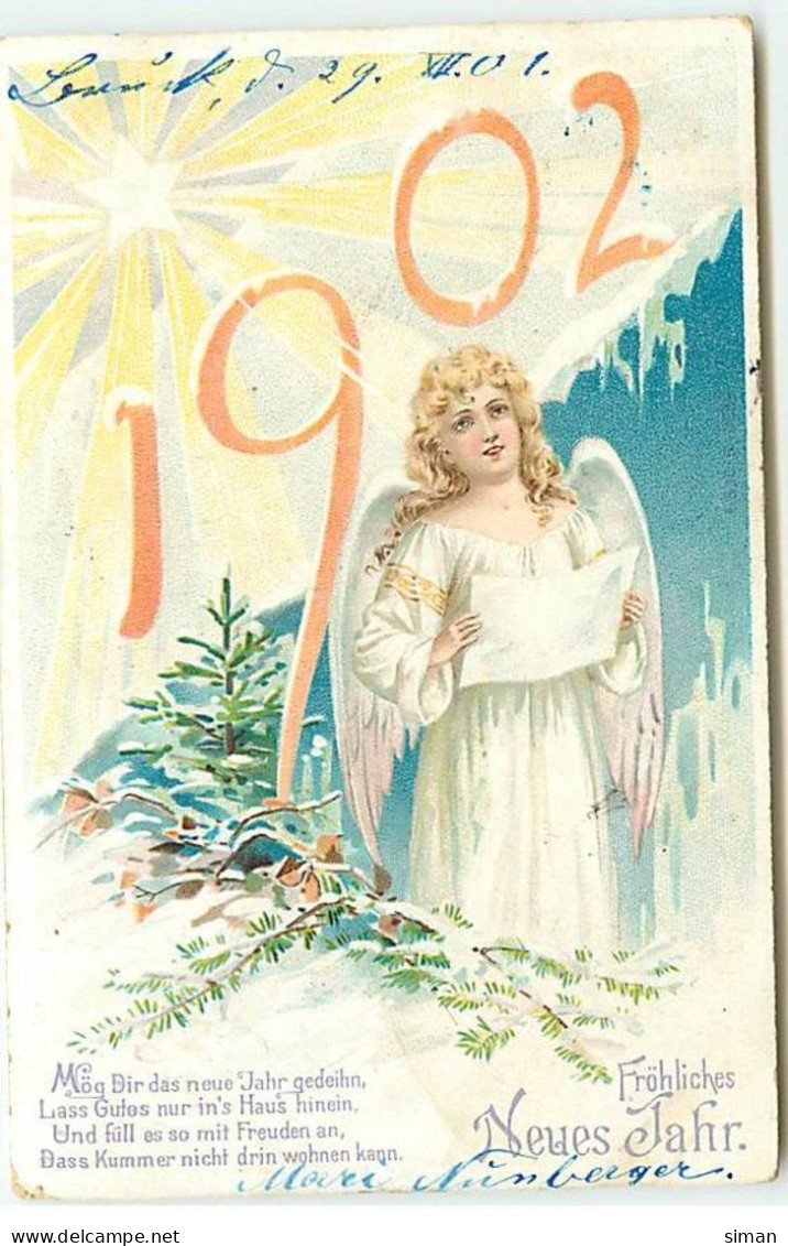 N°20647 - Fröhliches Neues Jahr 1902 - Ange Gardien Chantant Sous Une étoile - Anno Nuovo