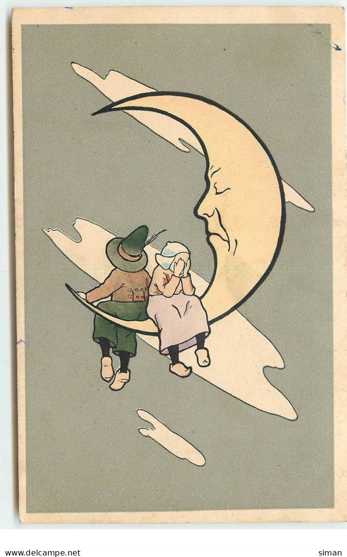 N°17400 - Couple Dos à Dos Assis Sur Un Croissant De Lune - Sonstige & Ohne Zuordnung