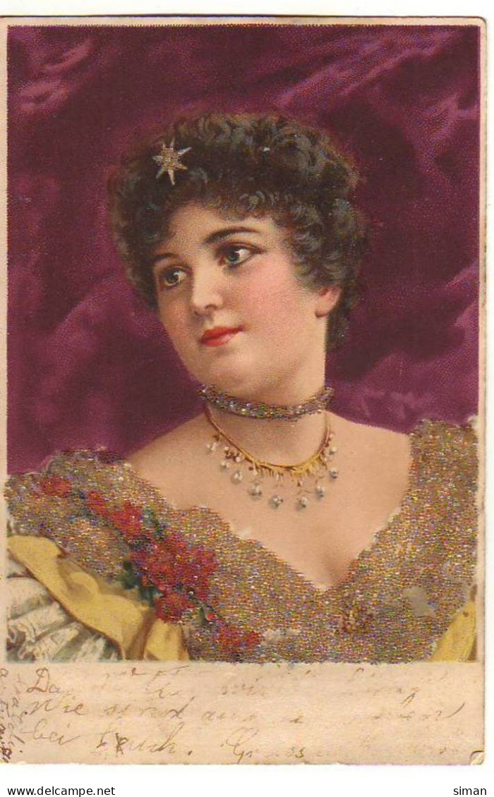 N°21651 - Carte Avec Petites Perles - Femme Brune Avec Un Bijou Dans Les Cheveux - Mujeres