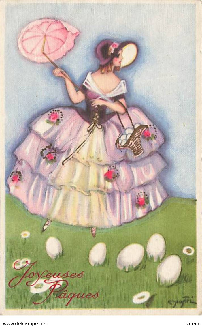 N°23805 - Chiostri - Joyeuses Pâques - Jeune Femme Au Milieu D'oeufs Tenant Une Ombrelle - Ostern