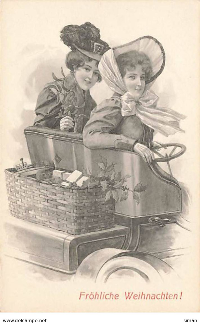 N°23809 - Noël - Fröhliche Weihnachten - Deux Jeunes Femmes Au Volant D'une Voiture - F.M. Cologne N°1000 - Autres & Non Classés